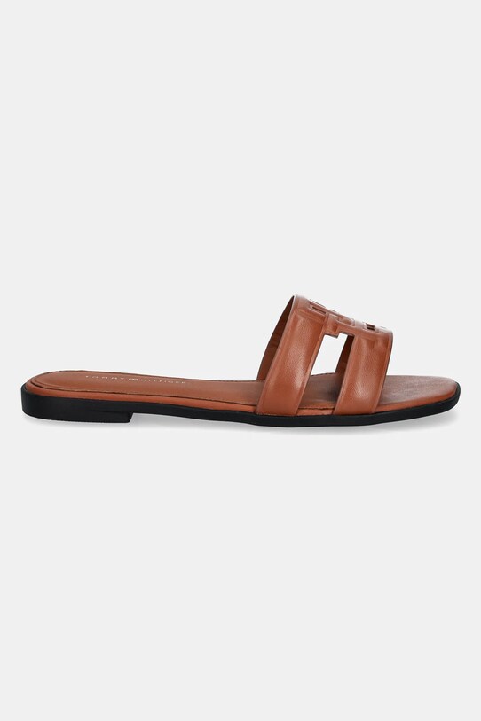 Δερμάτινες παντόφλες Tommy Hilfiger TH LOGO STRAP MULE FW0FW08671 καφέ SS25