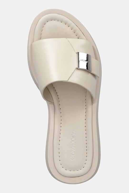Δερμάτινες παντόφλες Calvin Klein FLATFORM SLIDE W/CK HW - LTH μπεζ HW0HW02368