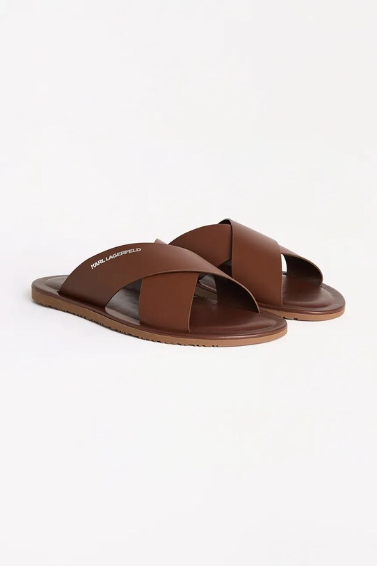 Δερμάτινες παντόφλες Karl Lagerfeld KASTOR III KL70214.044 καφέ SS25