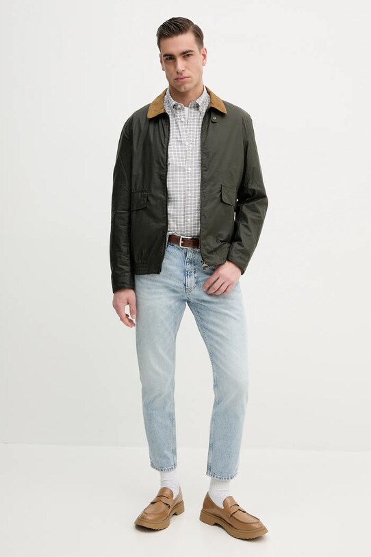 Βαμβακερό μπουφάν Barbour Newbury Wax Jacket MWX2449 πράσινο SS25