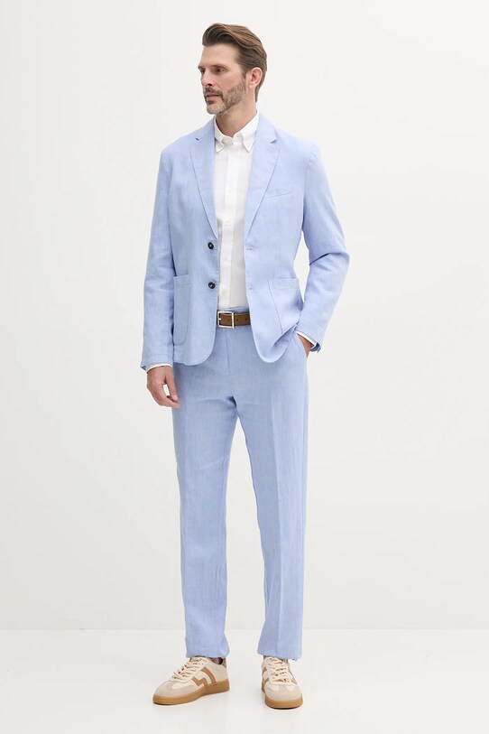 Λινό πανωφόρι United Colors of Benetton 23B3UW014 μπλε SS25