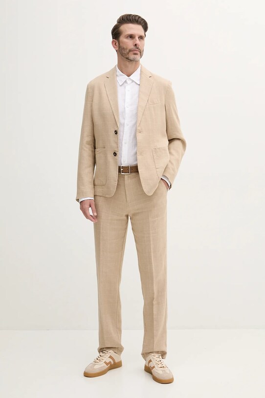 Λινό πανωφόρι United Colors of Benetton 23B3UW014 μπεζ SS25