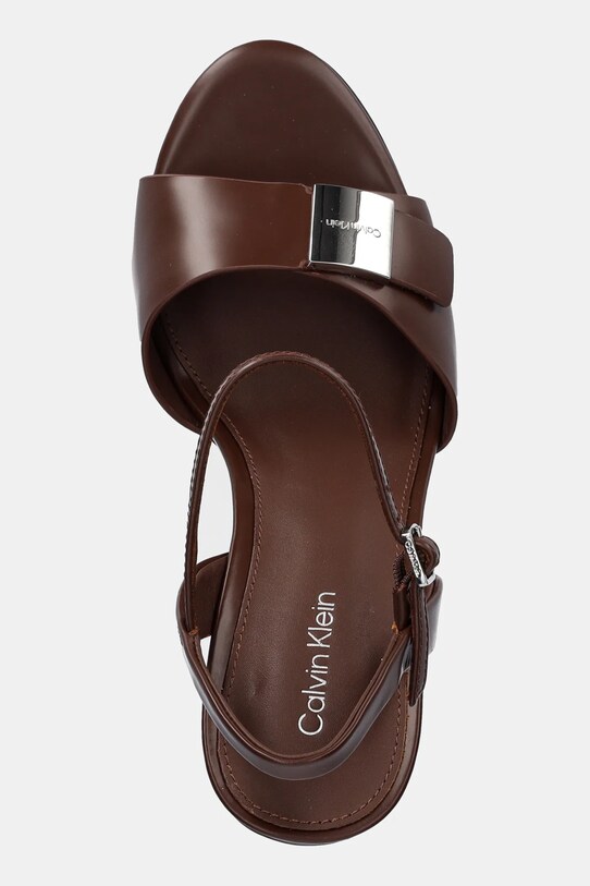 Σανδάλια nubuck Calvin Klein HEEL SANDAL 85 W/CK HW - LTH καφέ HW0HW02485