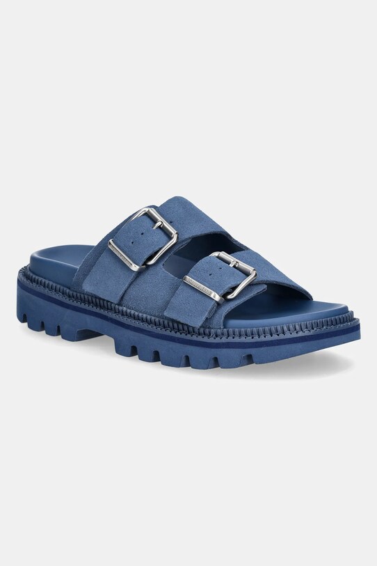 Παντόφλες σουέτ Tommy Jeans DOUBLE STRAP SANDAL SUEDE ίσια πλατφόρμα μπλε EN0EN02797