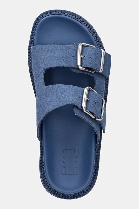 Παντόφλες σουέτ Tommy Jeans DOUBLE STRAP SANDAL SUEDE μπλε EN0EN02797