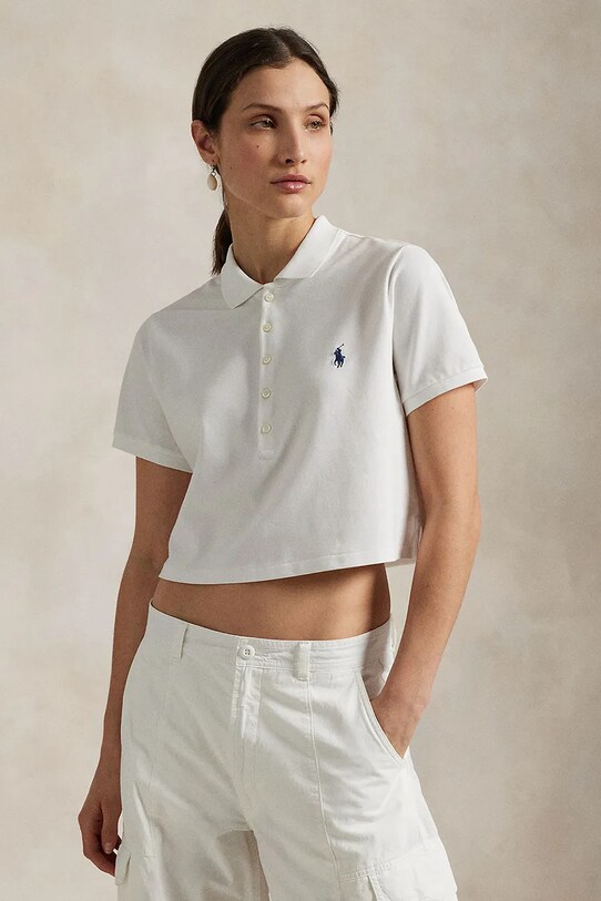 Βαμβακερό μπλουζάκι πόλο Polo Ralph Lauren με ελαστάν λευκό 211965104