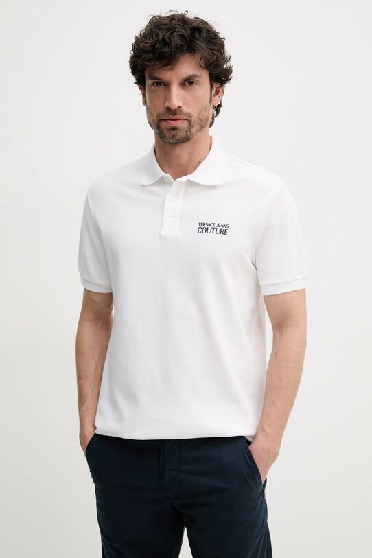 Βαμβακερό μπλουζάκι πόλο Versace Jeans Couture βαμβάκι μπεζ 78GAG623.J0003