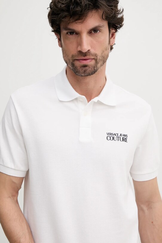 Βαμβακερό μπλουζάκι πόλο Versace Jeans Couture μπεζ 78GAG623.J0003