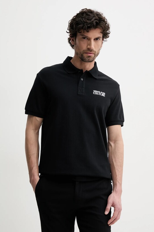 Βαμβακερό μπλουζάκι πόλο Versace Jeans Couture βαμβάκι μαύρο 78GAG623.J0003