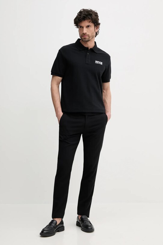Βαμβακερό μπλουζάκι πόλο Versace Jeans Couture 78GAG623.J0003 μαύρο SS25
