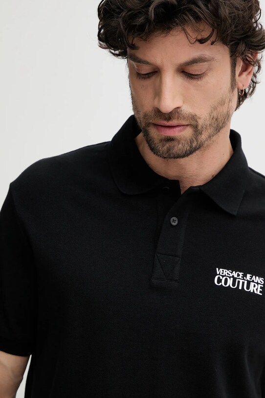 Βαμβακερό μπλουζάκι πόλο Versace Jeans Couture μαύρο 78GAG623.J0003