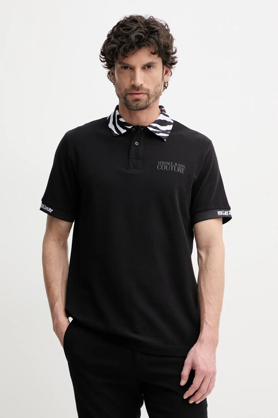 Βαμβακερό μπλουζάκι πόλο Versace Jeans Couture βαμβάκι μαύρο 78GAGT06.CJ01T