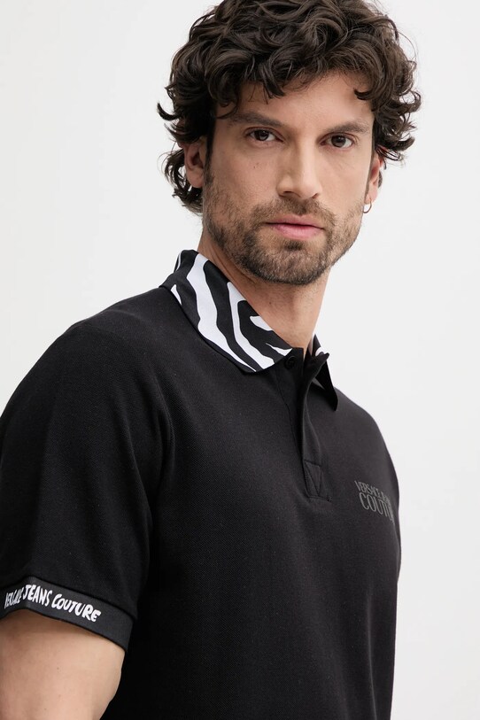 Βαμβακερό μπλουζάκι πόλο Versace Jeans Couture μαύρο 78GAGT06.CJ01T