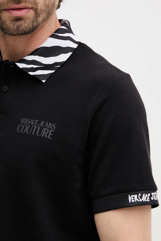 Βαμβακερό μπλουζάκι πόλο Versace Jeans Couture 78GAGT06.CJ01T μαύρο