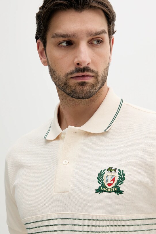 Βαμβακερό μπλουζάκι πόλο Lacoste μπεζ PH0037