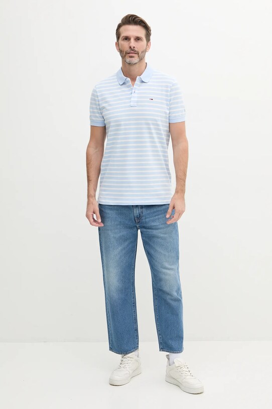 Βαμβακερό μπλουζάκι πόλο Tommy Jeans DM0DM20676 μπλε SS25