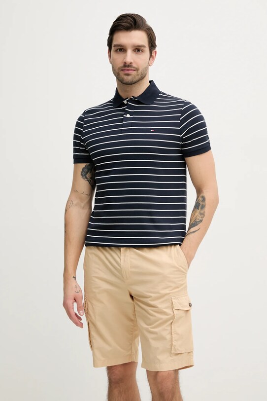 Βαμβακερό μπλουζάκι πόλο Tommy Hilfiger κανονικό σκούρο μπλε MW0MW39994