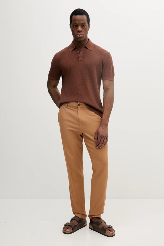 Βαμβακερό μπλουζάκι πόλο Sisley 1094S300M καφέ SS25