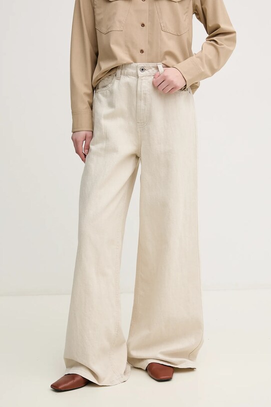 Τζιν με μείγμα από λινό Pepe Jeans WIDE LEG JEANS UHW JAIMY Planet friendly μπεζ PL204740TC9