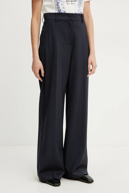 Μάλλινα παντελόνια Weekend Max Mara ψηλή σκούρο μπλε 2515131041600