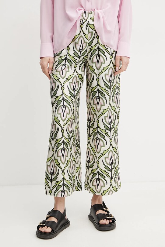 Μεταξωτό παντελόνι Weekend Max Mara ψηλή μπεζ 2515131091600