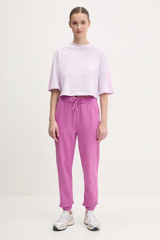 Βαμβακερό παντελόνι adidas by Stella McCartney JD2709 μωβ SS25