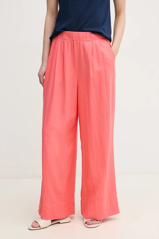 Λινό παντελόνι Dkny ψηλή πορτοκαλί DJ5P3017