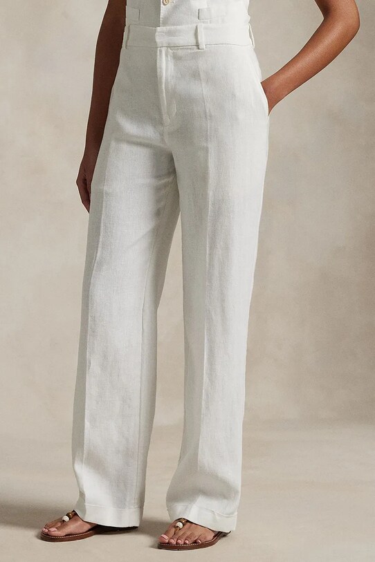 Λινό παντελόνι Polo Ralph Lauren 211935401 λευκό SS25