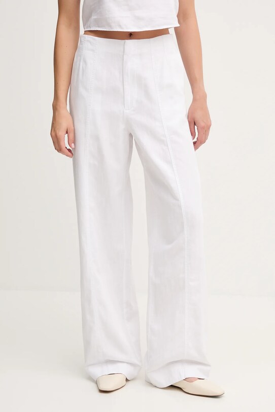 Παντελόνι με λινό μείγμα Calvin Klein Jeans ψηλή λευκό J20J225340