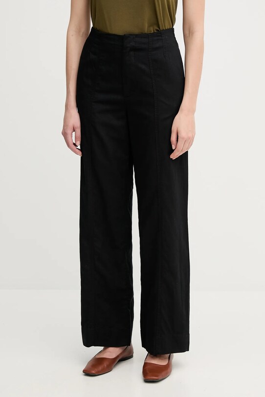 Παντελόνι με λινό μείγμα Calvin Klein Jeans ψηλή μαύρο J20J225340
