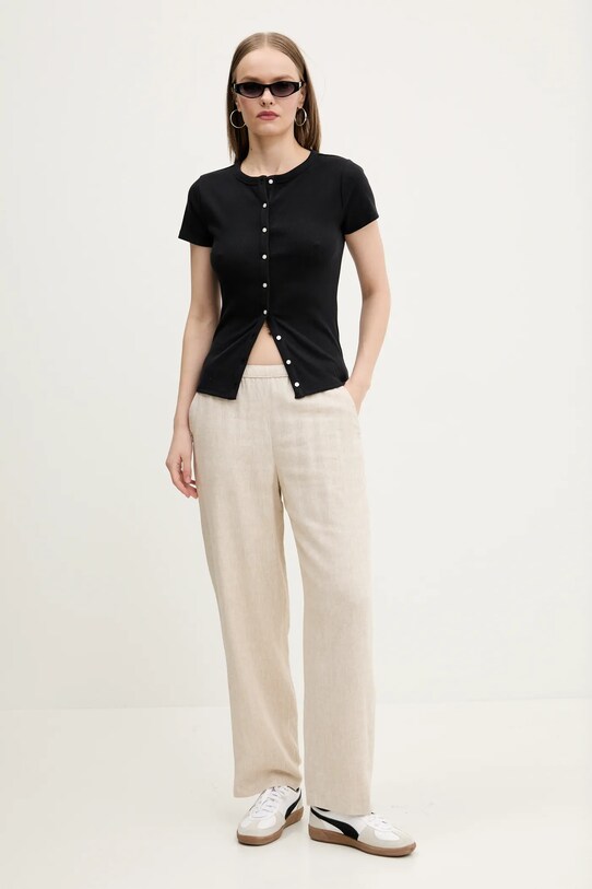 Λινό παντελόνι Abercrombie & Fitch KI156.5129.185 μπεζ SS25