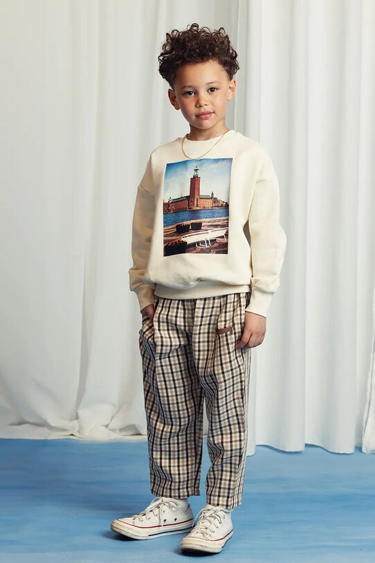 Παιδικό παντελόνι Mini Rodini Gingham ύφασμα μπεζ 2523016113