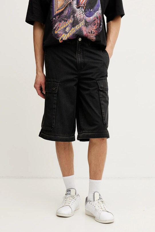 Βαμβακερό παντελόνι adidas Originals CARGO PANTS μαύρο JY6293