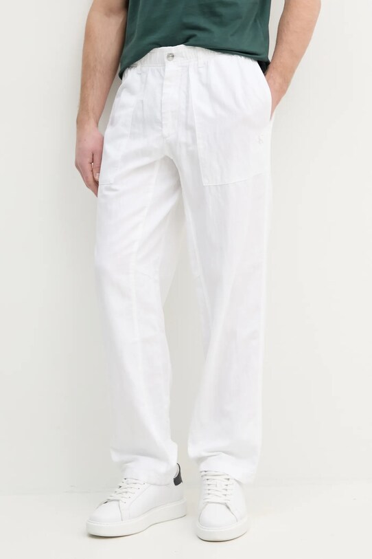 Παντελόνι με λινό μείγμα Calvin Klein Jeans ύφασμα λευκό J30J327288