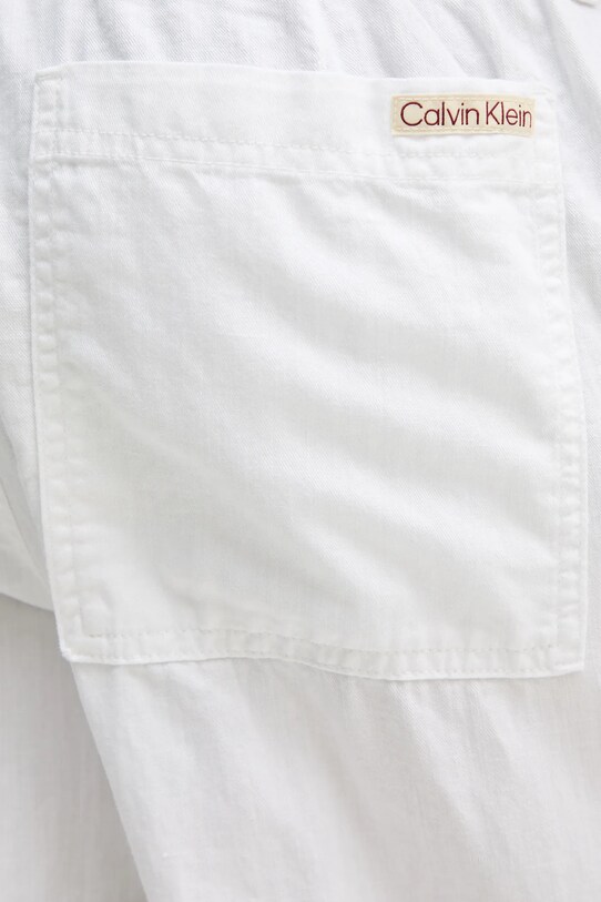 Παντελόνι με λινό μείγμα Calvin Klein Jeans J30J327288 λευκό
