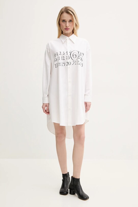 Βαμβακερό φόρεμα MM6 Maison Margiela S52CT0787.M35152 μπεζ SS25