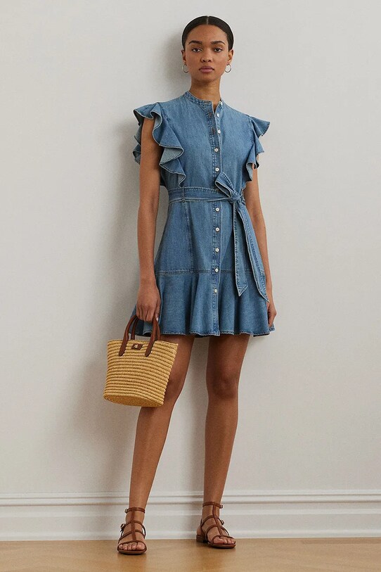 Βαμβακερό φόρεμα Lauren Ralph Lauren casual μπλε 200963899