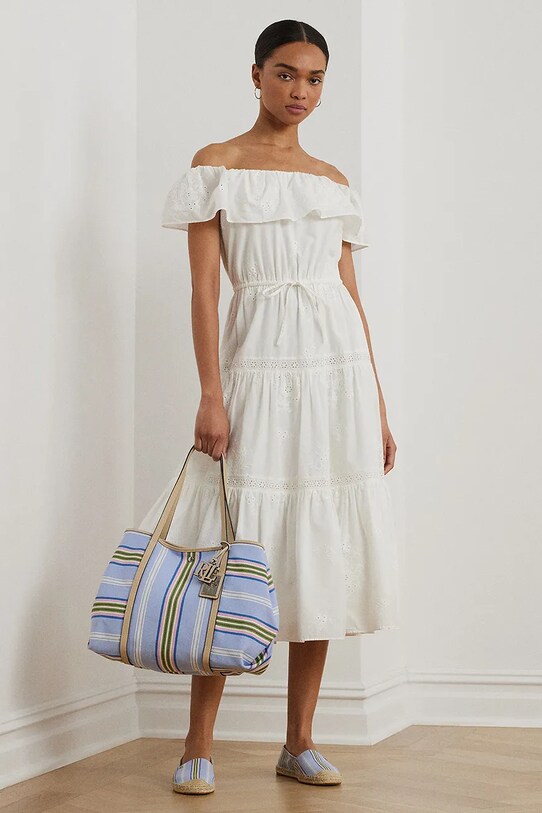 Βαμβακερό φόρεμα Lauren Ralph Lauren casual λευκό 200966195