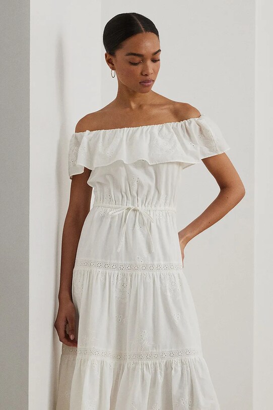Ρούχα Βαμβακερό φόρεμα Lauren Ralph Lauren 200966195 λευκό