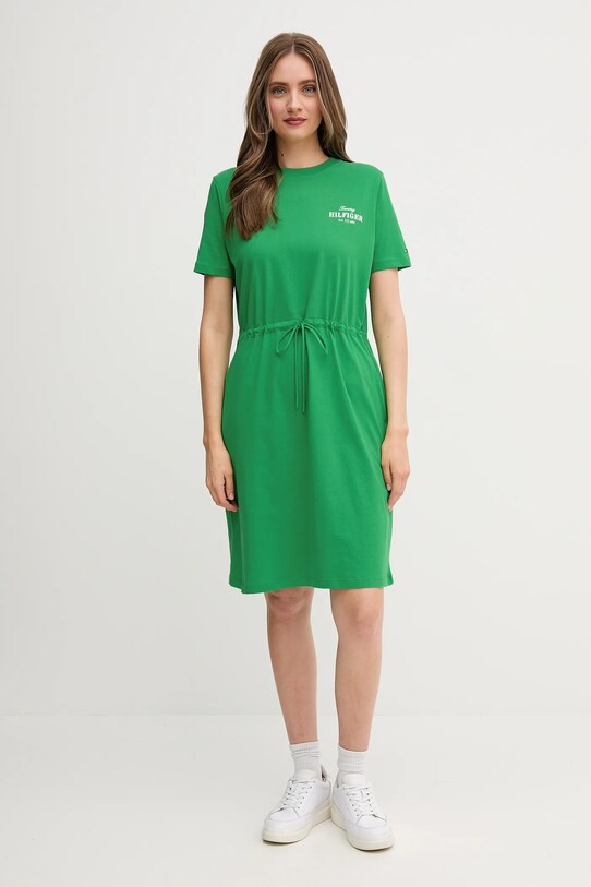 Βαμβακερό φόρεμα Tommy Hilfiger WW0WW45529 πράσινο SS25