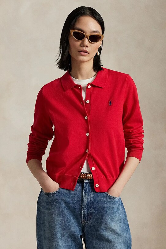 Βαμβακερή ζακέτα Polo Ralph Lauren βαμβάκι κόκκινο 211959285
