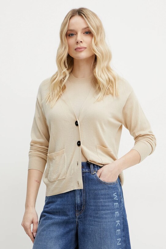 Μάλλινη ζακέτα Weekend Max Mara μαλλί μπεζ 2515381011600