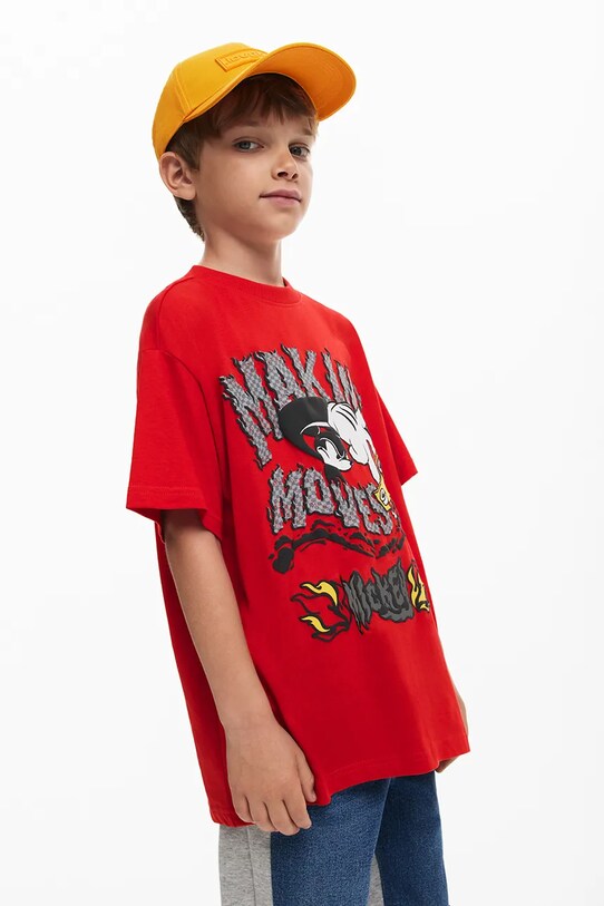 Παιδικό βαμβακερό μπλουζάκι Desigual x Disney στάμπα κόκκινο 25SBTK14