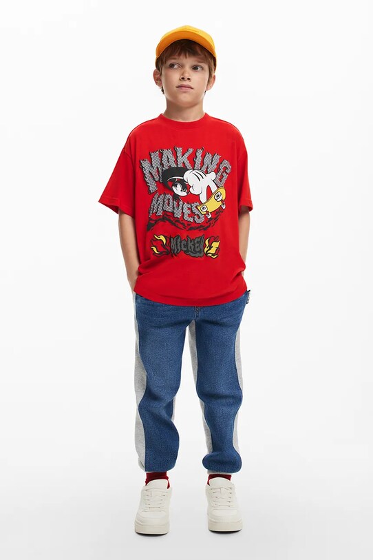 Παιδικό βαμβακερό μπλουζάκι Desigual x Disney 25SBTK14 κόκκινο