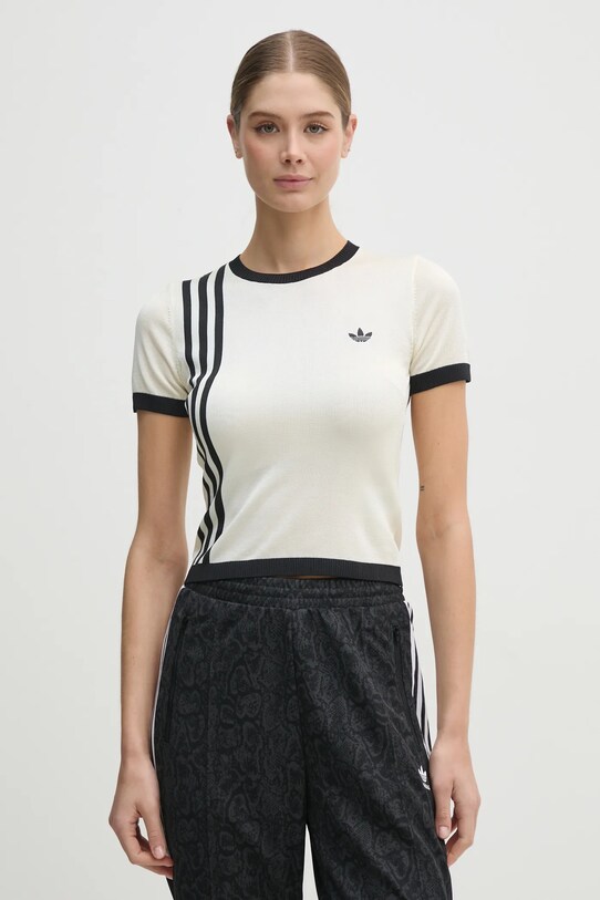 T-shirt adidas Originals KNITTED 3S TEE με μοτίβο μπεζ JJ0961