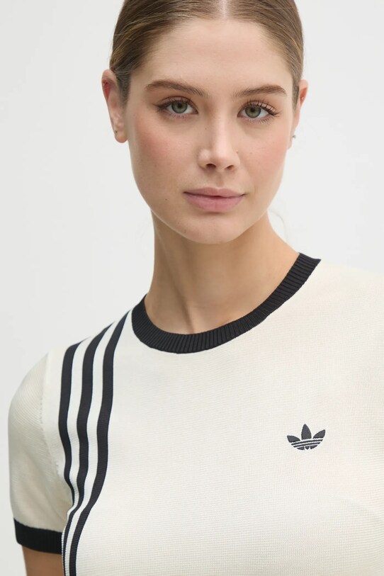 T-shirt adidas Originals KNITTED 3S TEE μπεζ JJ0961