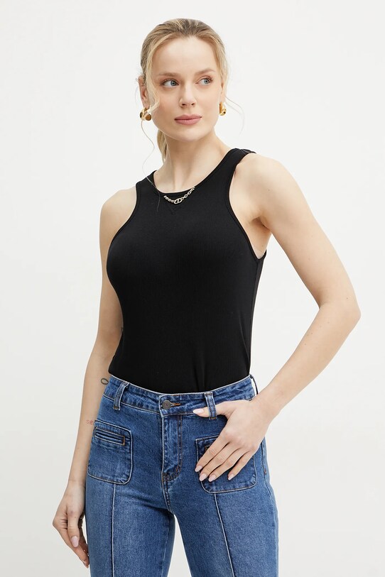 Βαμβακερό τοπ Twinset slim μαύρο 251TT2400
