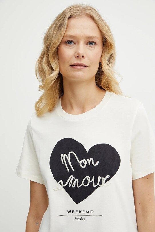 Βαμβακερό μπλουζάκι Weekend Max Mara μπεζ 2515971051600