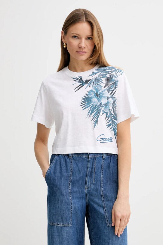 Βαμβακερό μπλουζάκι Guess στάμπα λευκό W5GI19.K6XN4