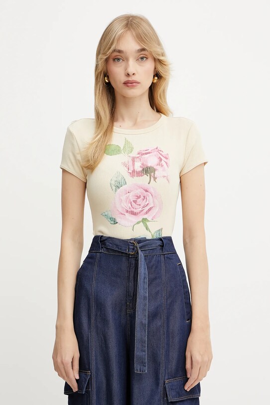 Μπλουζάκι Guess ROSE κανονικό μπεζ W5GI33.KA0H1